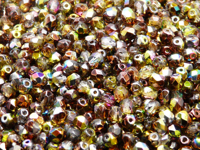 Set of Czech Fire-Polished Glass Beads Round 4mm - 4 colors (4FP008 4FP016 4FP017 4FP018)