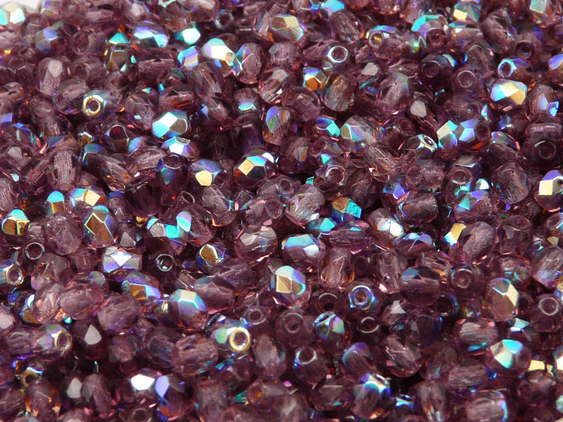 Set of Czech Fire-Polished Glass Beads Round 4mm - 6 colors (4FP002 4FP003 4FP007 4FP031 4FP042 4FP090)