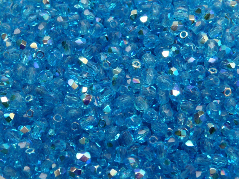 Set of Czech Fire-Polished Glass Beads Round 4mm - 6 colors (4FP002 4FP003 4FP007 4FP031 4FP042 4FP090)