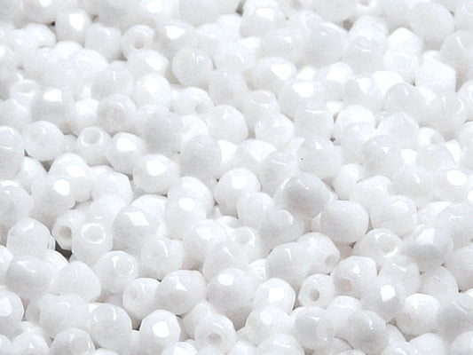 Set of Round Fire Polished Beads (3mm, 4mm, 6mm, 8mm), 3 colors: Crystal Vitrail, Chalk White, Jet Black, Czech Glass