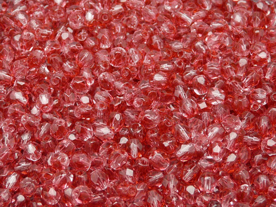 Set of Czech Fire-Polished Glass Beads Round 4mm - 4 colors Crystal Orange Red, Crystal Crimson, Ruby Valentinite, Dark Amber Valentinite