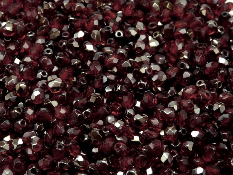 Set of Czech Fire-Polished Glass Beads Round 4mm - 4 colors Crystal Orange Red, Crystal Crimson, Ruby Valentinite, Dark Amber Valentinite