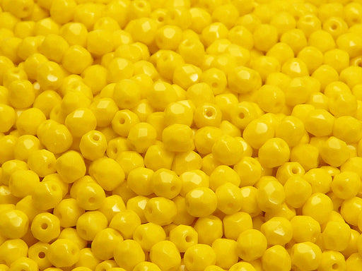 100 pcs Fire Polished Faceted Beads Round, 4mm, Lemon (Yellow Opaque), Czech Glass