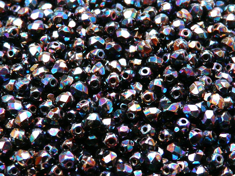 Set of Czech Fire-Polished Glass Beads Round 4mm - 4 colors (4FP046 4FP066 4FP082 4FP083)