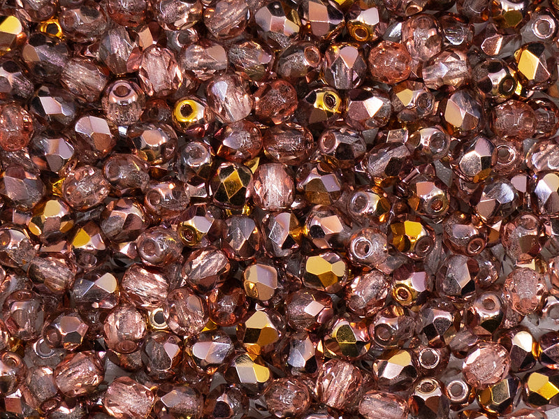 100 pcs Fire Polished Faceted Beads Round, 4mm, Apollo Gold (Crystal Capri Gold), Czech Glass