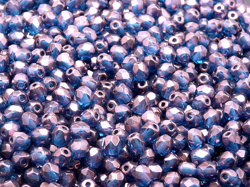 100 pcs Fire Polished Faceted Beads Round, 4mm, Aquamarine Vega Luster, Czech Glass