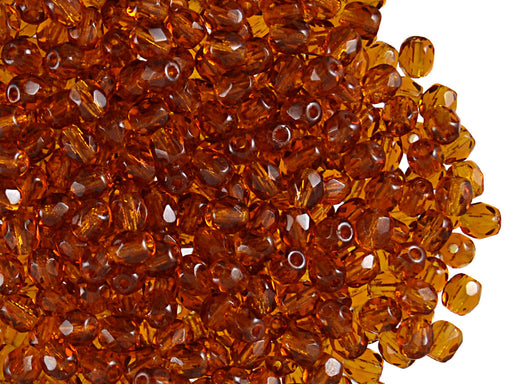 100 pcs Fire Polished Faceted Beads Round, 4mm, Topaz, Czech Glass
