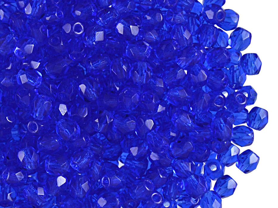 100 pcs Fire Polished Faceted Beads Round, 4mm, Sapphire, Czech Glass