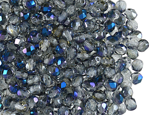 100 pcs Fire Polished Faceted Beads Round, 4mm, Crystal Blue Flare, Czech Glass