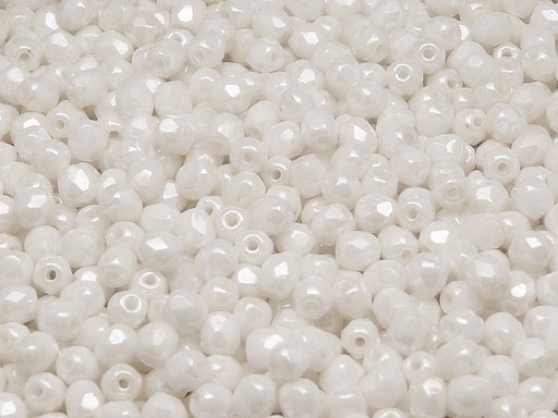 100 pcs Fire Polished Faceted Beads Round, 4mm, Chalk White Luster, Czech Glass