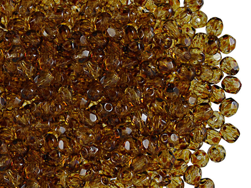 100 pcs Fire Polished Faceted Beads Round, 4mm, Crystal Travertine, Czech Glass