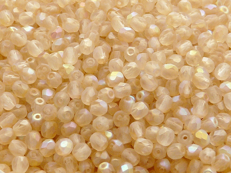 100 pcs Fire Polished Faceted Beads Round, 4mm, Crystal Matte Yellow Rainbow, Czech Glass