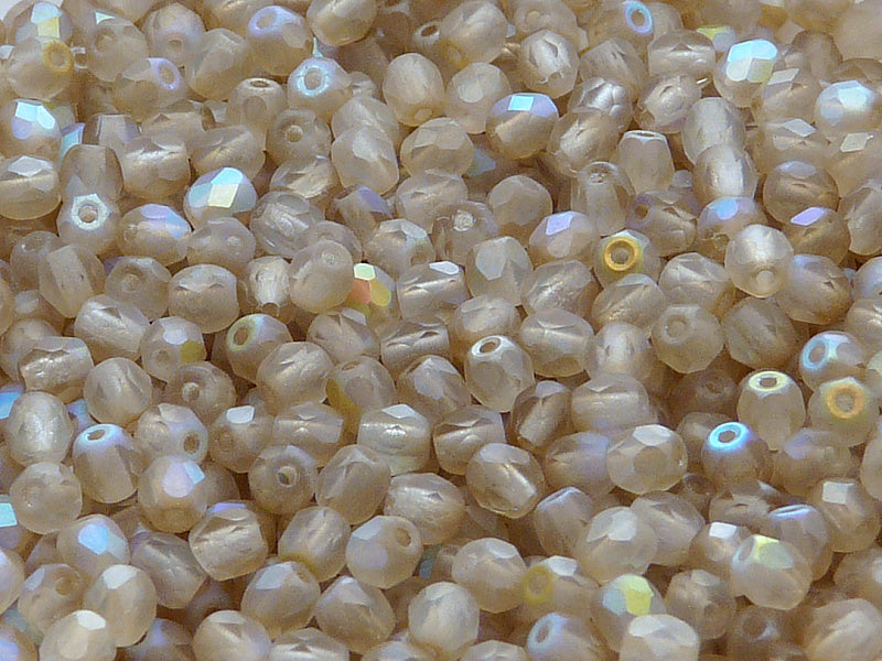 100 pcs Fire Polished Faceted Beads Round, 4mm, Crystal Matte Lemon Rainbow, Czech Glass