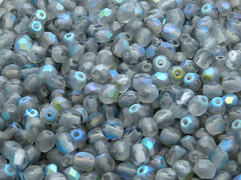 100 pcs Fire Polished Faceted Beads Round, 3mm, Crystal Matte Blue Rainbow, Czech Glass