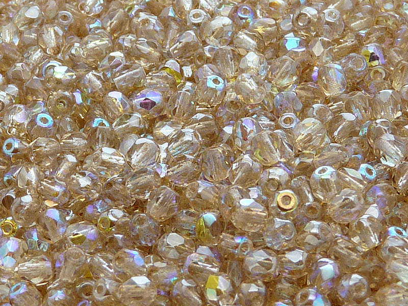 100 pcs Fire Polished Faceted Beads Round, 4mm, Crystal Lemon Rainbow, Czech Glass