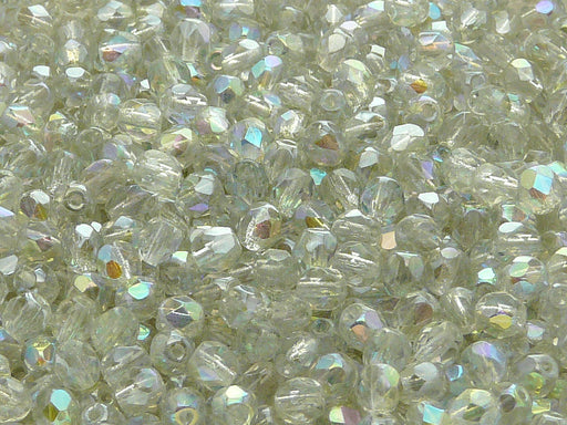 100 pcs Fire Polished Faceted Beads Round, 4mm, Crystal Green Rainbow, Czech Glass