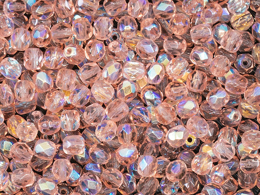 100 pcs Fire Polished Faceted Beads Round 4 mm, Rosaline AB, Czech Glass