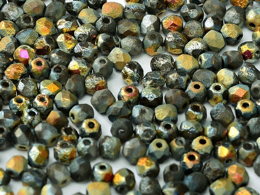 100 pcs Fire-Polished Faceted Beads Round 4mm, Czech Glass, Crystal Etched Marea Full