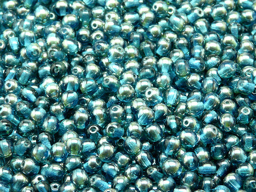 100 pcs Round Pressed Beads, 4mm, Aquamarine Blue Celsian, Czech Glass