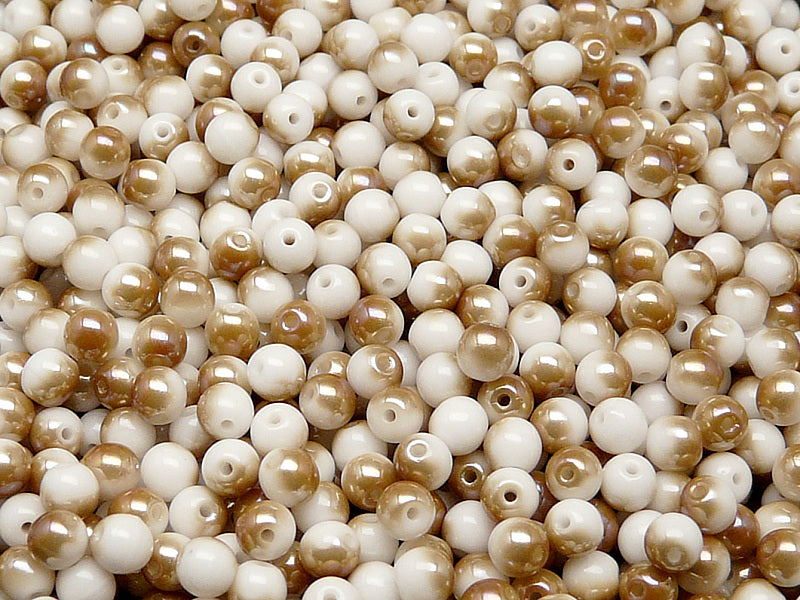 100 pcs Round Pressed Beads, 4mm, White Chalk Half Celsian, Czech Glass