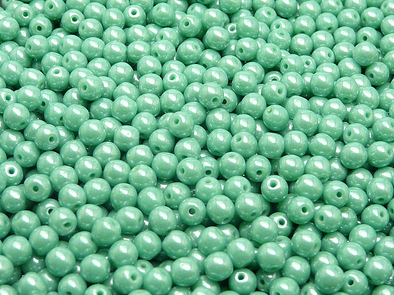 100 pcs Round Pressed Beads, 4mm, Opaque Turquoise Green White Luster, Czech Glass