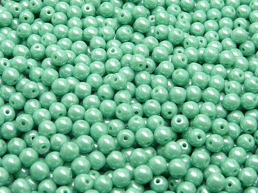 100 pcs Round Pressed Beads, 4mm, Opaque Turquoise Green White Luster, Czech Glass