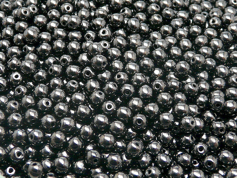 100 pcs Round Pressed Beads, 4mm, Jet Hematite (Gray), Czech Glass