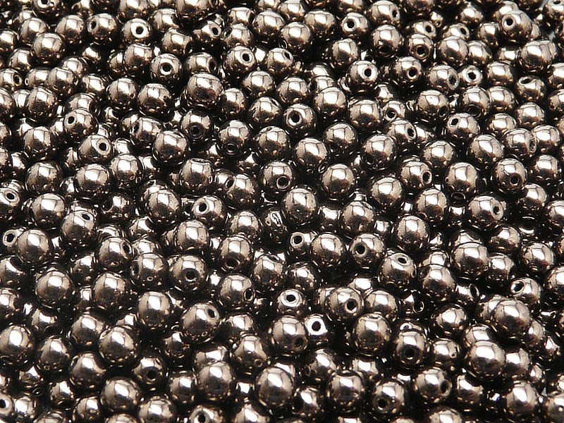 100 pcs Round Pressed Beads, 4mm, Jet Copper Luster, Czech Glass