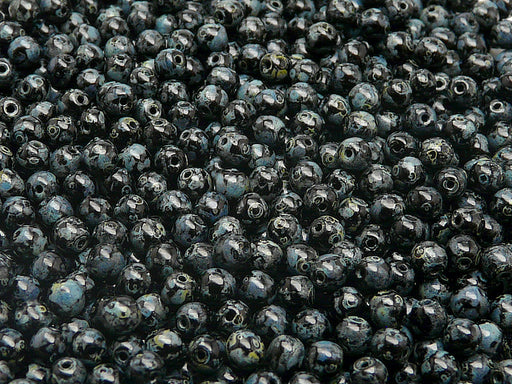 100 pcs Round Pressed Beads, 4mm, Jet Travertine, Czech Glass