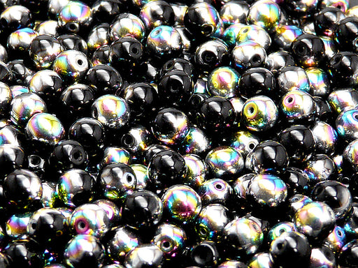 100 pcs Round Pressed Beads, 4mm, Jet Vitrail, Czech Glass