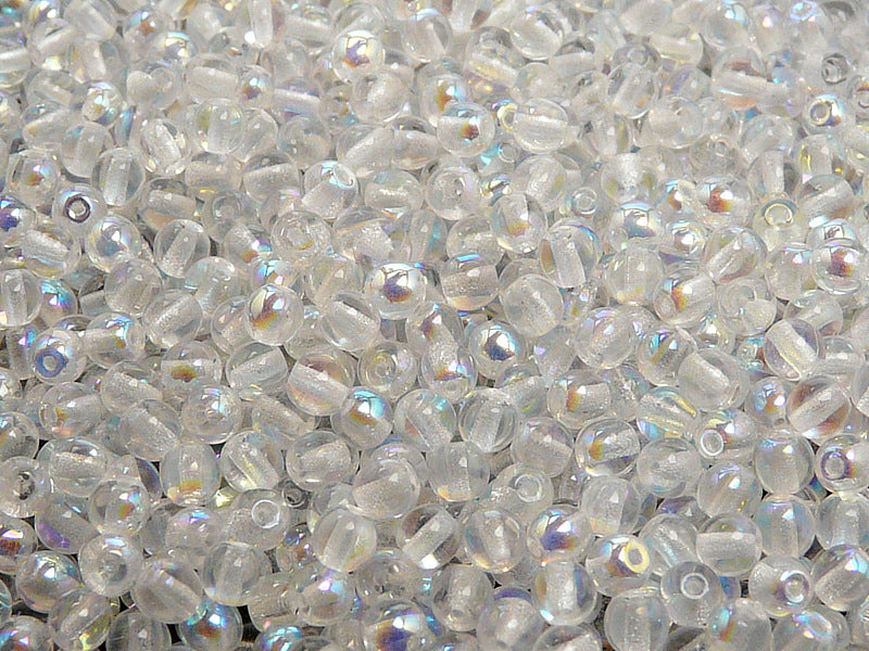 100 pcs Round Pressed Beads, 4mm, Crystal AB, Czech Glass