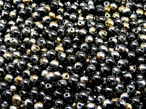 100 pcs Round Pressed Beads, 4mm, Jet Valentinite, Czech Glass