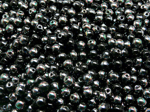 100 pcs Round Pressed Beads, 4mm, Jet Apricot Medium, Czech Glass