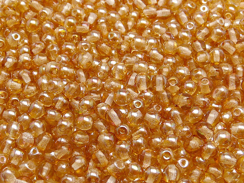 100 pcs Round Pressed Beads, 4mm, Crystal Apricot, Czech Glass
