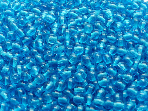 100 pcs Round Pressed Beads, 4mm, Aquamarine Blue, Czech Glass