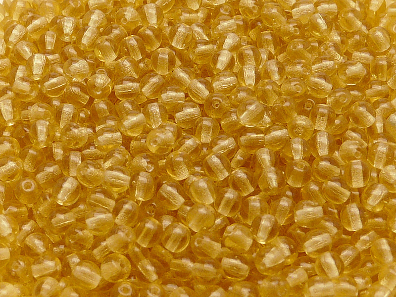 100 pcs Round Pressed Beads, 4mm, Light Topaz, Czech Glass