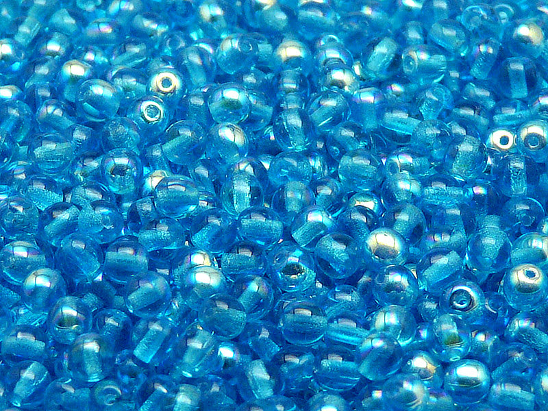 100 pcs Round Pressed Beads, 4mm, Aquamarine Blue AB, Czech Glass