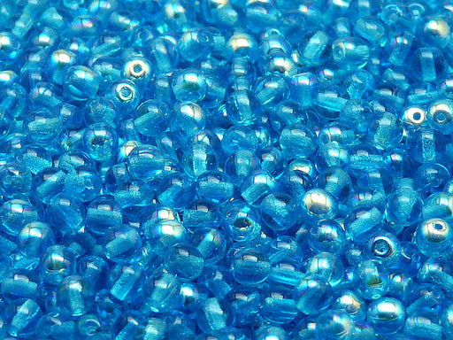 100 pcs Round Pressed Beads, 4mm, Aquamarine Blue AB, Czech Glass