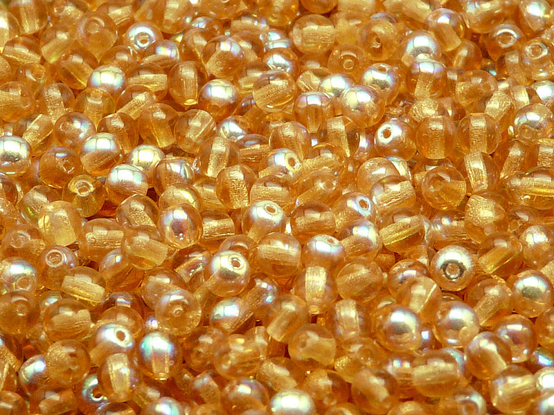 100 pcs Round Pressed Beads, 4mm, Light Topaz AB, Czech Glass