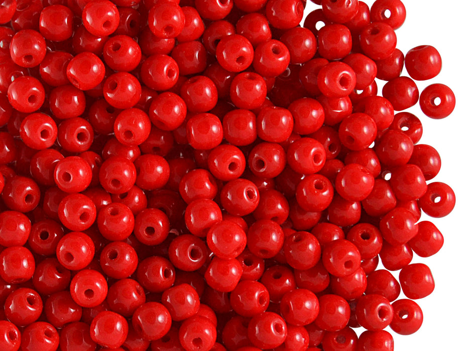 100 pcs Round Pressed Beads, 4mm, Coral Red, Czech Glass