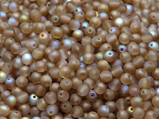 100 pcs Round Pressed Beads, 4mm, Crystal Matte Brown Rainbow, Czech Glass
