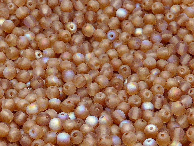 100 pcs Round Pressed Beads, 4mm, Crystal Matte Orange Rainbow, Czech Glass