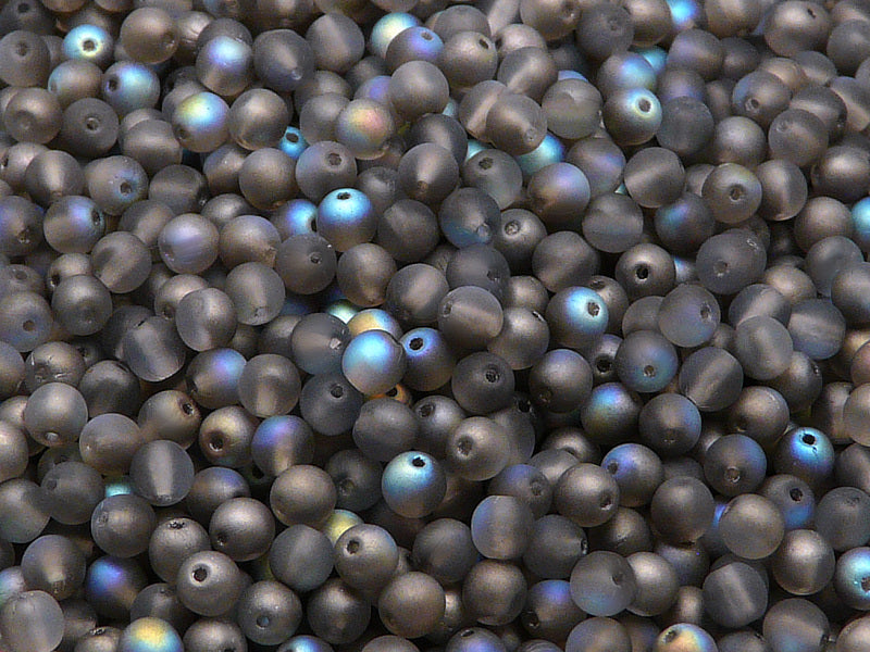 100 pcs Round Pressed Beads, 4mm, Crystal Matte Graphite Rainbow, Czech Glass