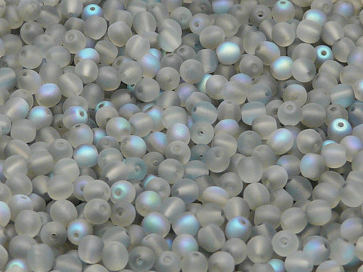 100 pcs Round Pressed Beads, 4mm, Crystal Matte Blue Rainbow, Czech Glass