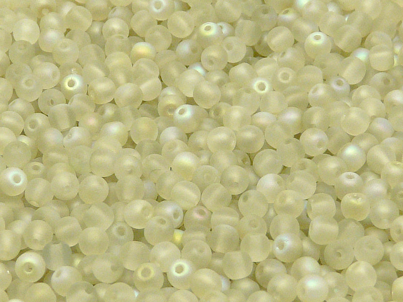 100 pcs Round Pressed Beads, 4mm, Crystal Matte Green Rainbow, Czech Glass