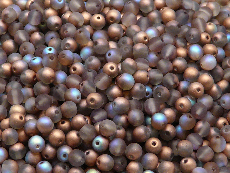 100 pcs Round Pressed Beads, 4mm, Crystal Matte Copper Rainbow, Czech Glass