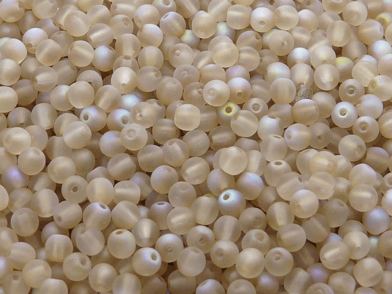 100 pcs Round Pressed Beads, 4mm, Crystal Matte Lemon Rainbow, Czech Glass