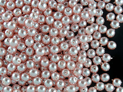 100 pcs Round Pearl Beads, 4mm, Pale Pink Pearl, Czech Glass