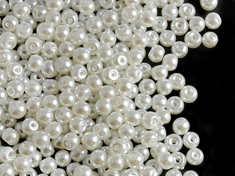 100 pcs Round Pearl Beads, 4mm, White Pearl, Czech Glass