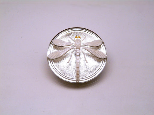 1 pc Czech Glass Cabochon Crystal with White Dragonfly (Smooth Reverse Side), Hand Painted, Size 8 (18mm)